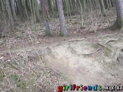 Girlfriends lesbians kiss and eat hairy pussy in the woods Thumb