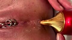 Anal Masturbate by Gold High Heels and Fingering Asshole and Juice Pussy and Ride Asshole on Heels Thumb