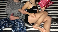 Step Brother Put Step Sister Hand On His Dick But She Didn'_t Know He Had Skillful Hands and Org Thumb